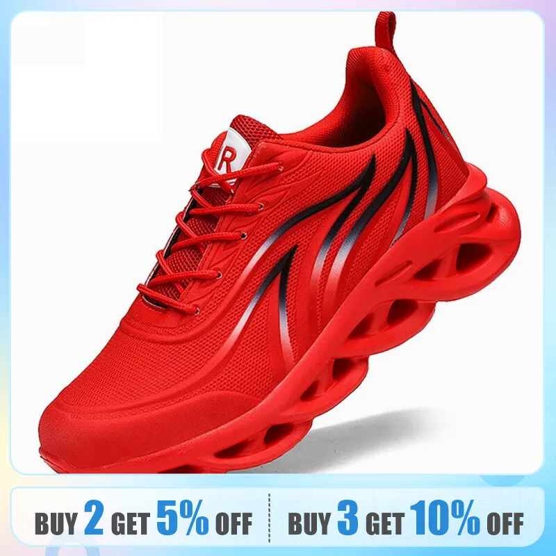 DISCOUNT Fashion Running Shoes Men Flame Printed Sneakers Knit Athletic Sports Blade Cushioning Jogging Trainers Lightweight